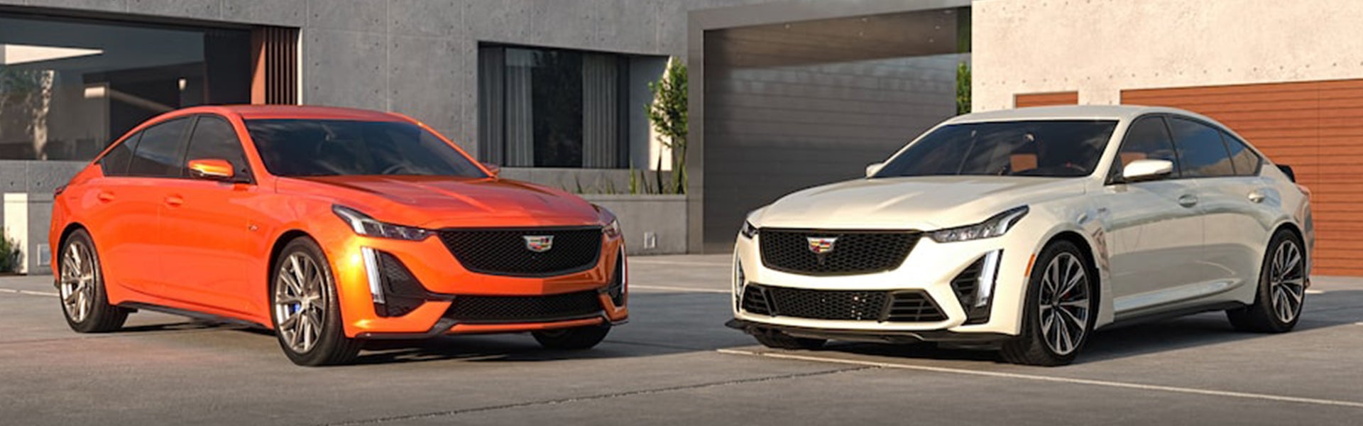 Orange and white CT5-V Blackwing showcasing its front view