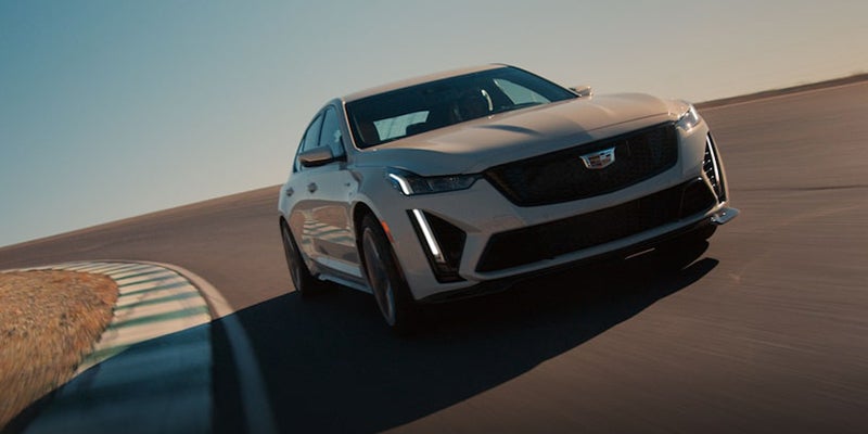 CT5-V Blackwing drives along the road, showcasing its front view