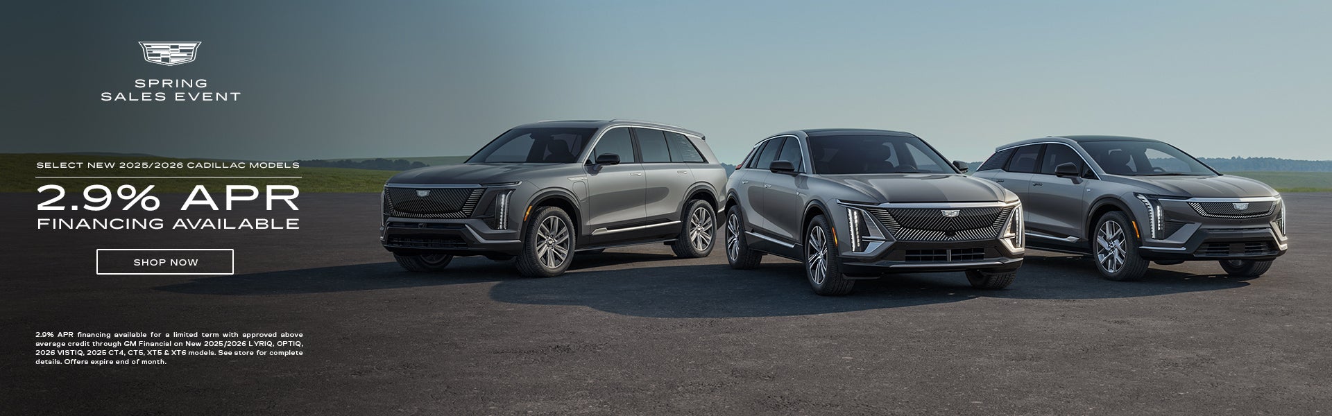 Select New 2025/2026 Cadillac models 2.9% APR financing avai
